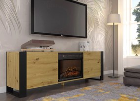 TV szekrény/asztal kandallóval Montana (artisan tölgy + fekete). Akció -21%. 1124958