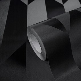Vinil tapéta flizelin minta geometrikus hatás 3D fényes fekete