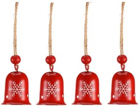 Karácsonyi függőcsengő szett, 4 db, piros , fém