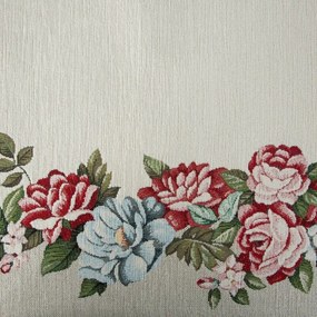 Gobelin terítő zsenília fonalból piros és kék virágokkal Natúr 45x140 cm
