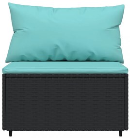 fekete polyrattan kerti középső kanapé párnákkal