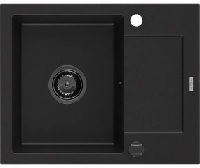 Mexen Enzo1-medencés gránit mosogató edényszárítóval 576 x 465 mm, Fekete, szifon Fekete - 6506571005-77-B