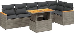 vidaXL 7 részes szürke polyrattan kerti ülőgarnitúra párnákkal