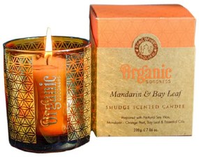 Organikus füstölő gyertya Mandarin &amp; Bay Leaf200 g üvegben, aranyfóliával