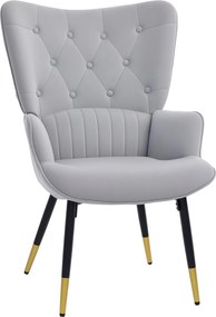 HOMCOM Egyszemélyes Fotel Hálószobába és Nappaliba, Bársonyos Kárpitozású, Magas Hátú Karfával, Acél Lábbal, Modern Stílus, 68x72x103 cm, Szürke | Aos