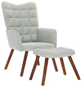 világosszürke bársony pihenőfotel zsámolynal