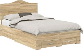 vidaXL Ágykeret fejtámlával fiókkal Sonoma tölgy 135 x 190 cm Faanyag