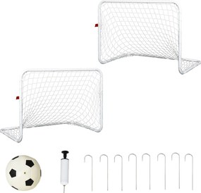 HOMCOM 2 darabos focikapu szett hálóval és labdával gyerekeknek és felnőtteknek kültéri sportjáték, acél és poliészter 78x46x56 cm Fehér | Aosom