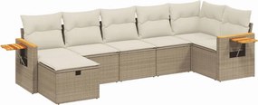 vidaXL 7 részes bézs polyrattan kerti ülőgarnitúra párnákkal