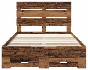 vidaXL Ágykeret fiókkal fejtámlával Öreg fa 120 x 190 cm Faanyag