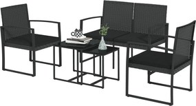 Outsunny Műrattan Kerti Bútor Készlet 5 Darabos Kültéri Kanapé Szett 2 Egyszemélyes Kanapéval, 1 Kétszemélyes Kanapéval és 2 Kávézóasztallal Teraszra