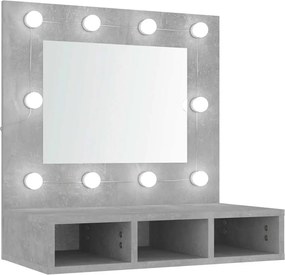 vidaXL betonszürke tükrös szekrény LED-ekkel 60 x 31,5 x 62 cm