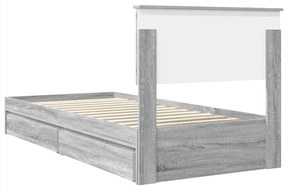 vidaXL Tárolós Ágy fejtámlával Szürke Sonoma 75 x 190 cm Faanyag