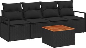 vidaXL Kerti Kanapé Szett párnával 5 pcs Fekete polirattan