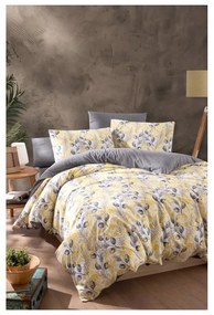 Sárga-szürke kétszemélyes hosszabbított ágyneműhuzat lepedővel, négyrészes 200x220 cm Leaves – Mila Home