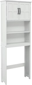 kleankin Wc fölötti szekrény mosógéphez, 2 ajtóval, nyitott polcokkal és állítható polccal, fürdőszobaszekrény 66x23x178 cm Fehér | Aosom