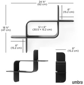 Fekete többszintes kaucsukfa fali polc 62 cm Montage – Umbra