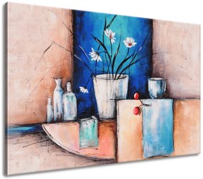 Gario Kézzel festett kép Margitvirágok virágcserépben Méret: 120 x 80 cm