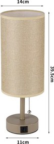 BRILAGI - Asztali lámpa USB-porttal TABLON 1xE27/25W/230V bézs