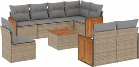 vidaXL 9 részes bézs polyrattan kerti ülőgarnitúra párnákkal