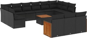 vidaXL 14 részes fekete polyrattan kerti ülőgarnitúra párnákkal