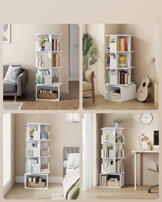 CUSTOS forgatható könyvespolc, 4 szintes tárolószekrény, felhőfehér