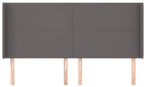 szürke műbőr fejtámla szárnyakkal 183x16x118/128 cm