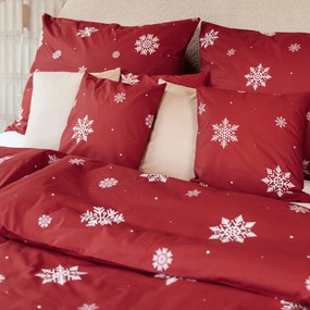 Goldea karácsonyi pamut ágyneműhuzat - hópelyhek piros alapon 140 x 200 és 70 x 90 cm