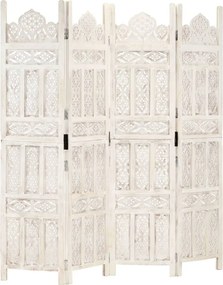 vidaXL 4-paneles fehér mangófa kézzel faragott térelválasztó 160x165cm