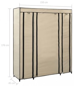 krémszínű szövet ruhásszekrény tárolórekeszekkel 150x45x176 cm