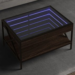 Barna tölgy végtelen hatású LED-es dohányzóasztal 70x50x38 cm