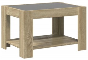 sonoma tölgy szerelt fa dohányzóasztal LED-del 73 x 53 x 45 cm