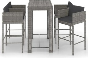 vidaXL 5 részes szürke polyrattan kerti bárszett párnákkal