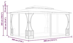 antracitszürke pavilon hálóval 300 x 400 x 265 cm