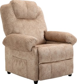 HOMCOM Velúr Kárpitozású Manuális Dönthető Pihenőfotel Retractable Lábpihentetővel és Oldalsó Zsebekkel - 88x91x108 cm Beige | Aosom