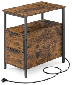 VASAGLE Oldalasztal, éjjeliszekrény beépített elosztóval barna és fekete színben