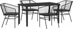 vidaXL Kert étkező szett 5 pcs Fekete polirattan