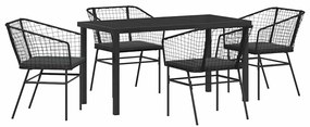 vidaXL Kert étkező szett 5 pcs Fekete polirattan