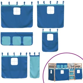 kék tömör fenyőfa emeletes ágy függönyökkel 90 x 190 cm