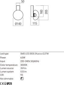 Fali Lámpa Arany SINCLAIR REDO 01-3239