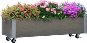 Outsunny Nagy Kültéri Virágláda Kerekekkel, Fából Készült, Nem Woven Anyagú Virágláda Öntözőrendszerrel, Virágok és Növények Növesztéséhez Erkélyen és