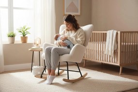 Hintaszék, relaxációs szék, szoptatós fotel plüss szövet kárpitozással, fehér színű