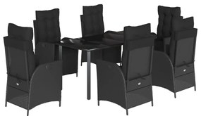 vidaXL 7 részes fekete polyrattan kerti étkezőgarnitúra párnával