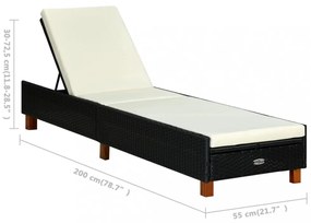 fekete polyrattan napozóágy párnával