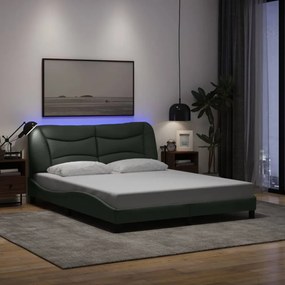 sötétszürke szövet ágykeret LED-es matrac nélkül 160 x 200 cm