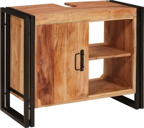 vidaXL Mosdókagyló szekrény ajtóval Barna 71 x 33 x 58 cm Tömör Akácfa