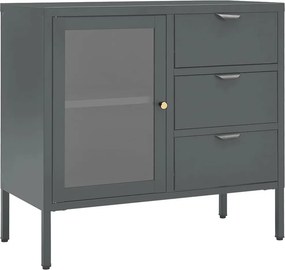 vidaXL antracitszürke acél és edzett üveg tálalószekrény 75x35x70 cm
