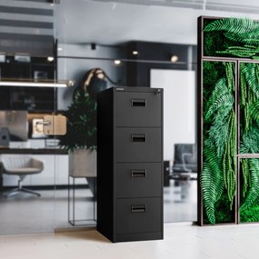 Fém irattartó szekrény, 4 fiókos SARA V4, 460 x 1320 x 620 mm, fekete