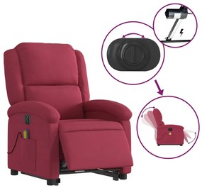 elektromos felállást segítő bordó bársony masszázsfotel