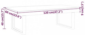 világosbarna és fekete MDF és vas dohányzóasztal 120x60x40 cm